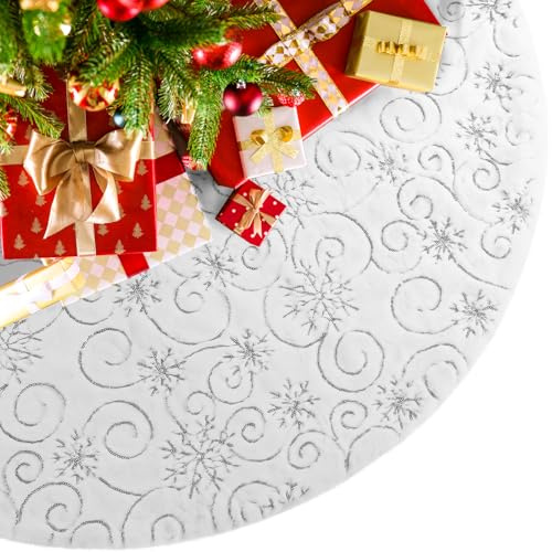 XIMEY Falda Árbol de Navidad 90cm - Bonita Base Suave Manta Cubre Pie Alfombra de Felpa (Plata)