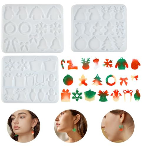 Voyyphixa 38 Stück Silikonformen GieBformen Epoxidharz Schmuck Schneemänner Rentiere Weihnachtsbäume Glocken Gießen Formen für Schmuckherstellung Anhänger Halskette