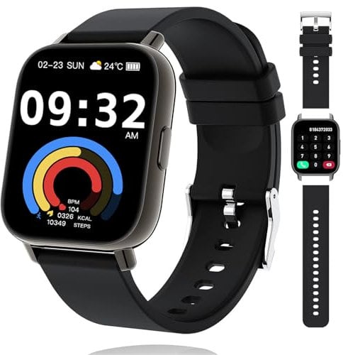 Vtkp Smartwatch Herren Damen,2024 Neue 2 HD Touchscreen Fitnessuhr mit Telefonfunktion,110+ Sportmodi IP68 Wasserdicht Sportuhr mit Herzfrequenz Schlafmonitor Schrittzähler-Schwarz