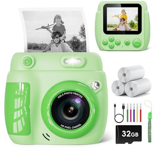 Appareil Photo Instantané Enfants,LETSHAHA 1080P 20MP 2.4'' Écran Appareil Photo Instantané Enfant avec 3pcs Papier d'impression Thermique,pour Les Enfants de 5 à 12 Ans Noël, Cadeaux pour Enfants