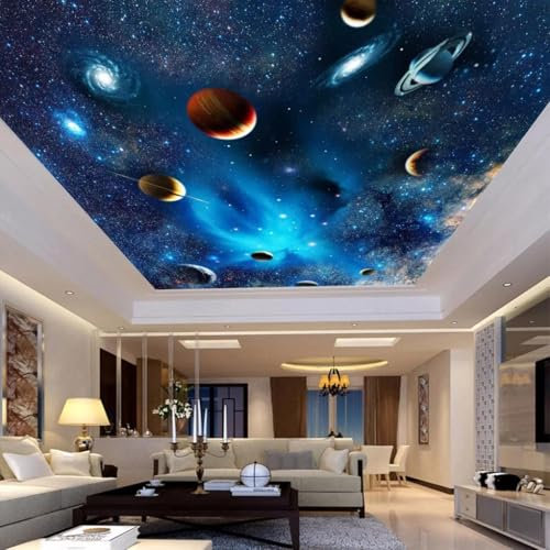 MIXUEXUNLU 3D Space Mural Wallpaper Astronomy Galaxy Planet Landscape Ceiling Background Decorative Wallpaper Living Room Mural