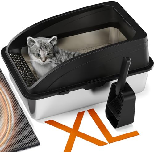 Inodoro para Gatos de Acero Inoxidable, semicerrado, Acero Inoxidable (Negro)