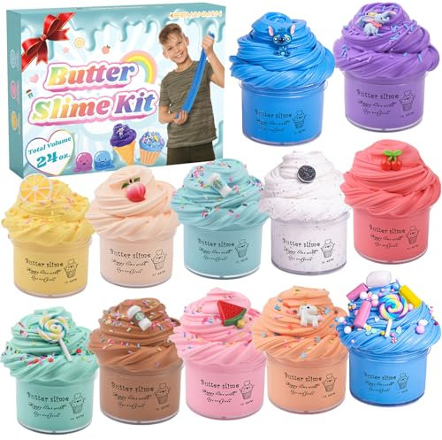 Coffret Slime Beurre 12 Pièces Parfumé – Jouets DIY Mignons pour Enfants 3-12 Ans, Filles Garçons, Cadeaux Anniversaire, Fête, Noël, Petits Cadeaux de Bas