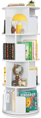 labebe Drehbares Bücherregal 360 Grad, Holz-Eck-Bücherregal, 4-stöckiges drehendes Bücherregal, bodenstehendes Bücherregal, stapelbares Bücherregal, Aufbewahrungsregal Organisator, weiß
