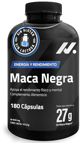 Maca Negra Pura - Potencia, Energía, Vigor y Recuperación - 27.000 mg de Maca Negra en polvo, L Arginina, Taurina, B6 y Zinc para Hombre y Mujer -180 Cápsulas - Sin Gluten y Sin Lactosa - Nyvos