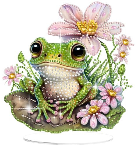 Lxmsja 5D Diamond Painting Frosch Desktop Deko für Erwachsene Kinder, Diamond Painting Tier Tisch Deko Set, Diy Diamant Malerei Stehend Kunst Ornament Bastelset Kreativ Set für Zimmer Büro Desktop