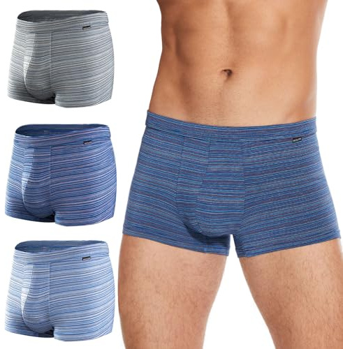KNITLORD Bambusfaser Boxershorts Herren Unterhosen, Weich Atmungsaktive Männer Unterwäsche, Gestreift Retroshorts Mit Stoffbezogener Bund, Bunt 3er Pack L