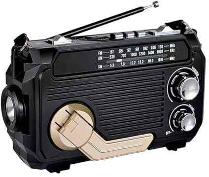 Cpolebev Radio FM Am SW con Carga Solar, Receptor de Radio de Emergencia con Manivela, Bluetooth 5.2, Compatible con TF, USB, Color Negro