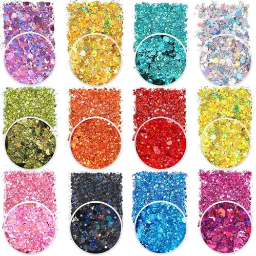 Altaroo 12 Farbe Glitzer 5g Set für Gesicht, Basteln, Body, Nägel, Augen, Lippen, Haare und Körper - Glitzerpulver Tattoo