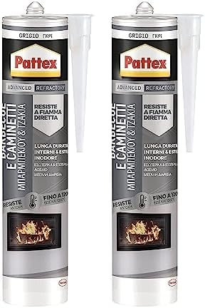 Pattex Barbecue e Caminetti Silicone alte temperature, Sigillante verniciabile resistente alla fiamma diretta, Silicone grigio per caldaie, camini, forni e stufe, 1 x 280 ml (Confezione da 2)