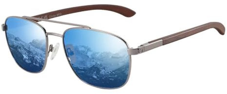SPOAVGYZ Lunettes de soleil tendance en bois pour homme - Pour la pêche et la conduite, 008 verres bleu ciel, Unit size