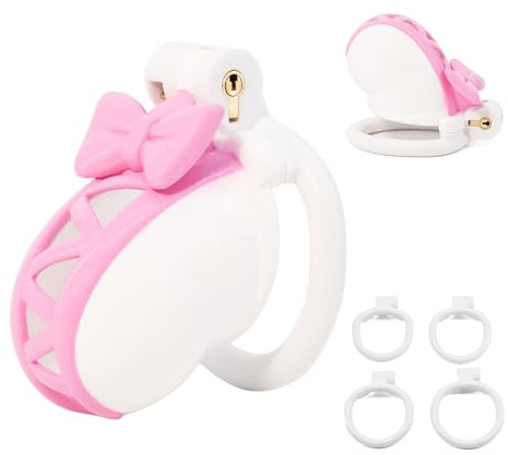 SeLgurFos Keuschheitskäfig Herren mit unsichtbarem Schloss ABS Harz Chastity Cage Männer mit mehreren Karabiner Größen Pink Bow Design Peniskäfig SM Sex Spielzeug (Pink)