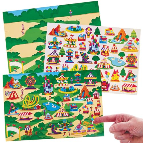 Baker Ross FN556 Fairground Sticker Scenes - Pack of 4, Make your Own Sticker Scenes for Kids, Reusable Stickers