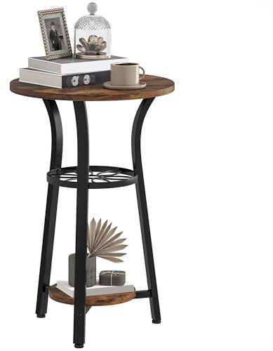 HOMCOM Small Round Side Table for Narrow Space, 3-Tier End Table with Storage Shelves, Industrial Nightstand for Living Room, Bedroom, Rustic Brown