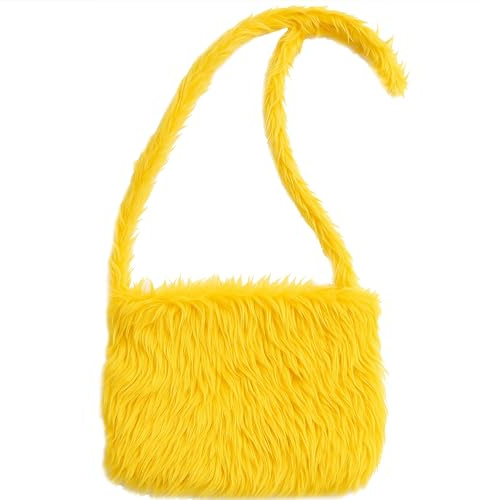 Orlob Hippie-Plüsch Tasche Gelb 20 x 20 cm mit Reißverschluss für Erwachsene Flower Power Fasching Karneval