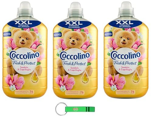 3x Coccolino Weichspüler XXL Fresh & Protect, Sandelholz und Geißblatt - Neu Konzentrierter Weichspüler, 76 Wäschen, 1750ml + Beni Culinari Kostenloser Schlüsselanhänger