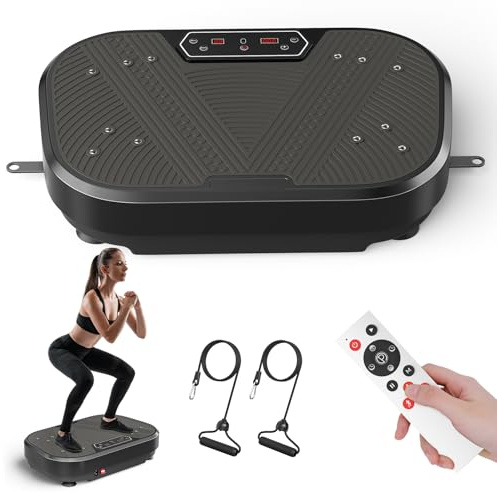 MINENICE Vibrationsplatte, 120 Intensitätsstufen, 10 Modi, 200 kg Tragkraft, LED-Touchscreen, kabellose Fernbedienung, Akupressur-Massage, Schwarz, Heimtraining, Gewichtsverlust, Ganzkörpertraining