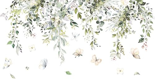 Adesivi Murali Pianta Foglie Verdi, Vite Adesivi Da Parete Piante, Appeso Vite Fiore Adesivi, Grandi Farfalle Floreali Stickers Per Soggiorno, Camera Da Letto, Letto Soggiorno Tv Parete