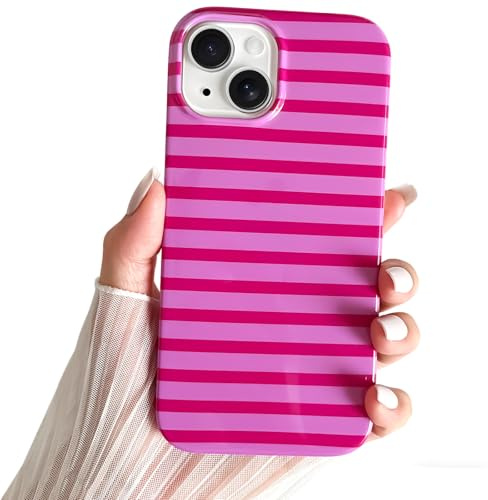 SmoBea Kompatibel mit iPhone 13 Hülle, Süßes horizontal Striped Handyhülle, weiches, schlankes, stoßfestes TPU-Telefoncover für Frauen und Mädchen, schön und stilvoll,Hot Pink