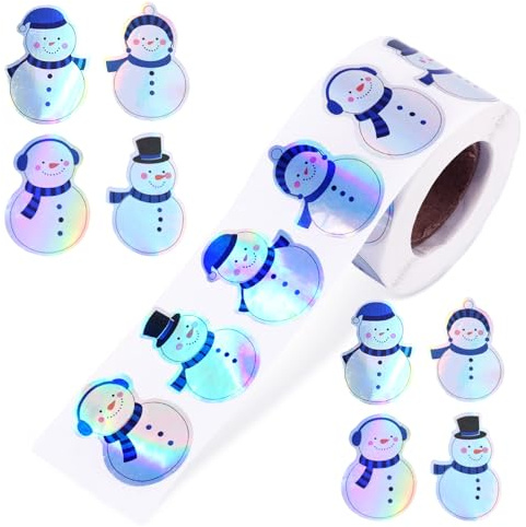 500 Stück Schneemann Aufkleber, Niedliche Weihnachts Sticker Rolle Runde Siegel Etiketten für Umschlag Geschenk Grußkarte Lehrer Belohnung Geburtstag Weihnachtsfeier Deko