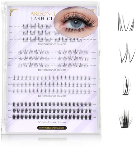 Arison Lashes Manga Untere Wimpern Cluster 4 Stile in 1 B Curl Lower Lash Clusters mit dünnem Band natürliche untere Wimpern (Dense-5-7)