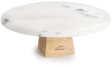 Lacor - 63590 - Tortenständer Aus Marmor, 20 cm, Sockel Aus Akazienholz, Tortenauflage, Elegantes Und Widerstandsfähiges Design, Ideal Für Kuchen, Cupcakes Oder Kuchen