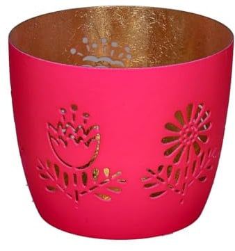 Giftcompany Madras Windlicht M Blumen hot pink/Gold 8,5cm