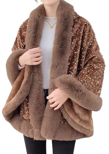 Women's Faux Fur Wraps Shawls Stoles Cape, Sparkling Evening Wrap Glitter Top for Women's Holiday Party Weddings Cozy Winter Wrap