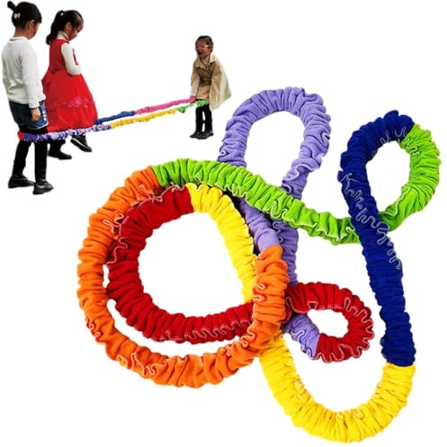 Kooperatives Stretchseil – Flanell, 2 Meter, Regenbogen-Handseil, kooperatives Stretchband, Regenbogen-Laufring für Gruppenaktivitäten, große motorische Koordination, Teamschule