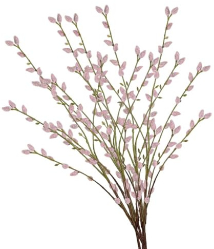 Künstliche Weidenkätzchen 86cm, Rosa Palmkätzchen Osterzweige, Dekozweige für Vase Frühlingsdeko Osterstrauß Tischdeko, 3 Stück (Rot)