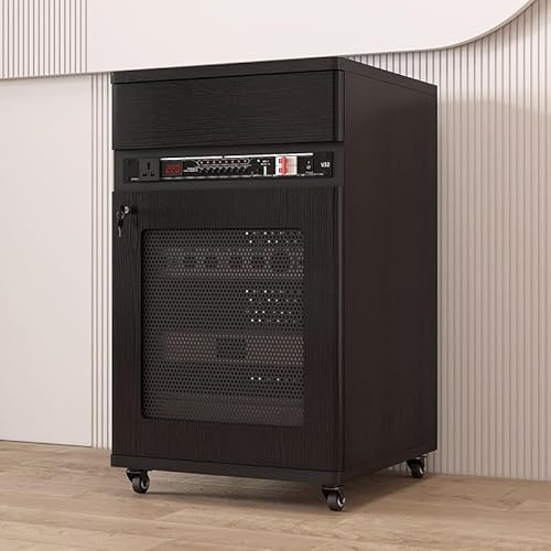 Diodceraic Heavy Duty Studio & Home Theater Equipment Cabinet Professional 12U Audio Rack On Wheels Movable Media Storage Cabinet For Amplifier, KTV, AV Receiver Rack(Black,2 tier)