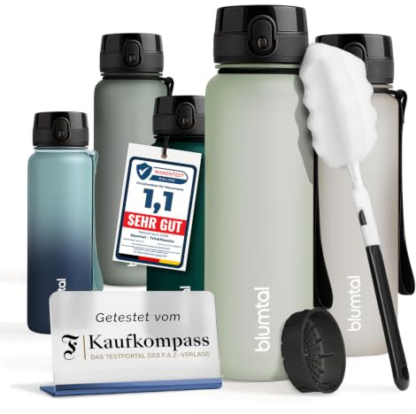Blumtal Trinkflasche 500ml – Im F.A.Z. Kaufkompass getestet – hellgrün | Tritan Trinkflasche Sport & Outdoor - Sportflasche BPA-frei - Gym Flasche mit 1-Klick-Verschluss & Sieb - spülmaschinenfest