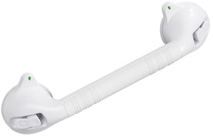 WENKO Wandgriff Secura 42 cm lang, Sauggriff mit Ampelfunktion, sicherer Halt in Dusche, Badewanne und Toilette, stabiler Haltegriff mit Saugnäpfen zum Ansaugen, Kunststoff, 42 x 11,5 x 8,5 cm, Weiß