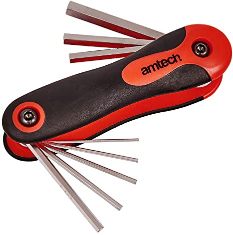 Amtech – Folding Hex Key Set, Chrome Vanadium Steel with Satin Anti-Corrosion Finish, Compact Grip Handle for Tight Space Access, Bike, Furniture & Appliance Assembly, 8pc, 1.5–8mm