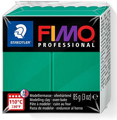 STAEDTLER 8004-500 FIMO Professional Oven-Hardening Polymer Modelling Clay, 85g - True Green (Single Block)