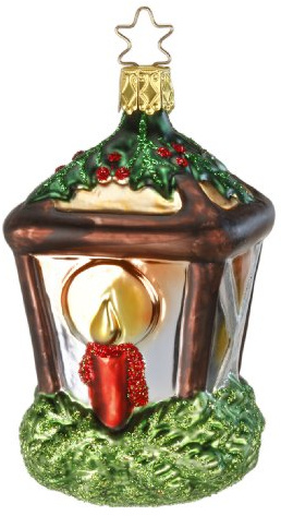 Christbaumschmuck Glas 10cm Laterne mit Kerze mundgeblasen handbemalt Weihnachtskugeln braun grün