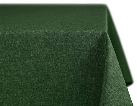BEAUTEX fleckenabweisende und bügelfreie Tischdecke - Tischtuch mit Lotuseffekt - Tischwäsche in Leinenoptik, Eckig 130x220 cm, Dunkelgrün