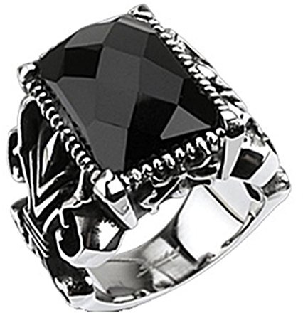 Paula & Fritz® Herrenring Freundschafts-Ring Damen-Ring Verlobungs-Ring Partnerring Gothic Schwarzer Onyx Edelstahl Chirurgenstahl 316L Größen 53 (17) – 69 (22)
