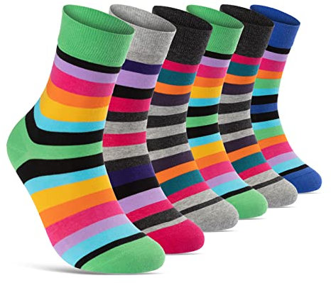 Damen Socken Ringel Bunt Geringelt Baumwolle Komfortbund ohne Naht 11979 WP (6 Paar 39-42)
