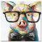 Fokenzary handbemalt Cute Pig mit Brille Pop Art Wand Leinwand Gemälde gerahmt fertig zum Aufhngen 24x24in