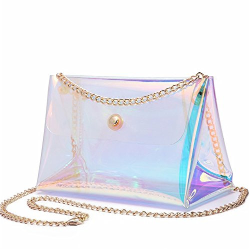 YAIRYANGTZE Holografische transparente Tasche für Mädchen, durchsichtige Kette, Geldbörse, Schultertasche, Transparent, Large