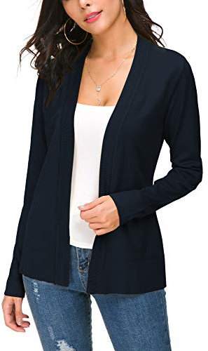 Mujeres Ligero Manga Larga V Cuello Frente Abierto Punto Cárdigan (M, Azul Marino)