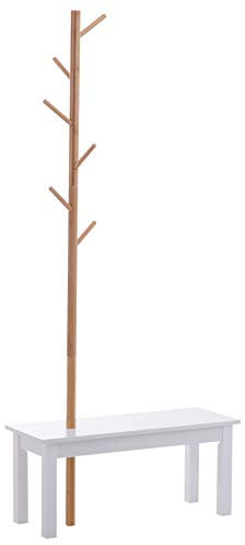 HOMCOM Banc porte-manteaux 2 en 1 design contemporain cosy dim. 80L x 30l x 180H cm MDF blanc bois massif bambou