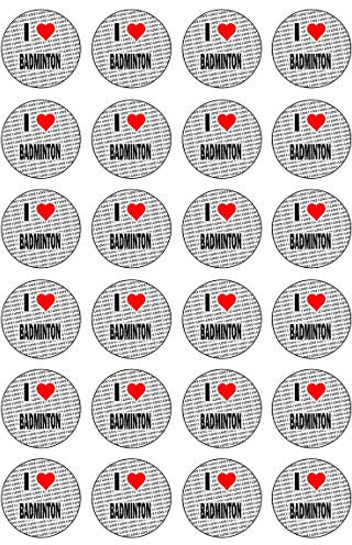 AK Giftshop I Love Badminton – 24 essbare Cupcake-Dekorationen – einfache vorgeschnittene Kreise