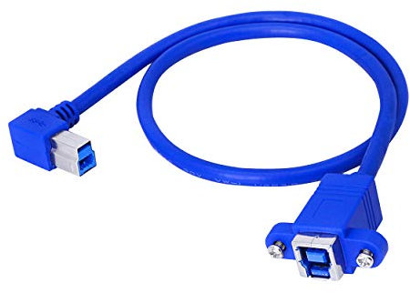 SinLoon USB B Printer Extension Cable 90 Degree Angled Printer Cable USB 3.0 Type B Male to Female Cable with Panel Mount Screw Holes for Hard Drive Scanner Printer (Blue)