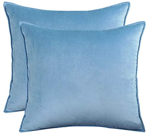 Matty-LZ 2er Set Samt Einfach Weicher Kissenbezug Hochwertige Qualität Set Dekorativ Sofa Schlafzimmer Auto Kissen Kissenhülle mit Verstecktem Reißverschluss Zweiteilig 50x50cm / 20x20inch Hellblau