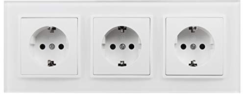 McPower Steckdosen Set Flair Beginner 3S-Style Profi weiß | 3x Unterputz Steckdose | Glasrahmen | Steckanschluss | 250V~/16A | Einsteckschutz