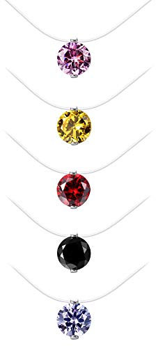 Finrezio 5Pcs Transparente Angelschnur Nylon Halsreif Unsichtbare Halskette für Mädchen Frauen Solitaire Zirkon Bunt CZ