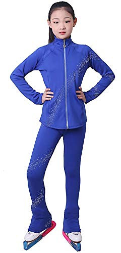 Kmgjc Eiskunstlauf-Jacke mit Hose, Damen, Trainingsjacke für Eiskunstlauf, Blau, L