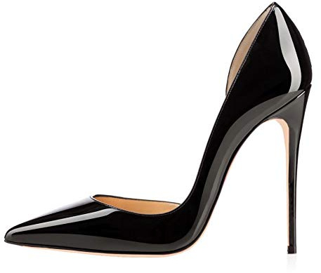 JIEEME Chaussures en cuir verni pour femmes, pointues, à talon aiguille, doublure avec talon super haut en microfibre, confortables, pour soirée, Za664s, Noir , 45 EU